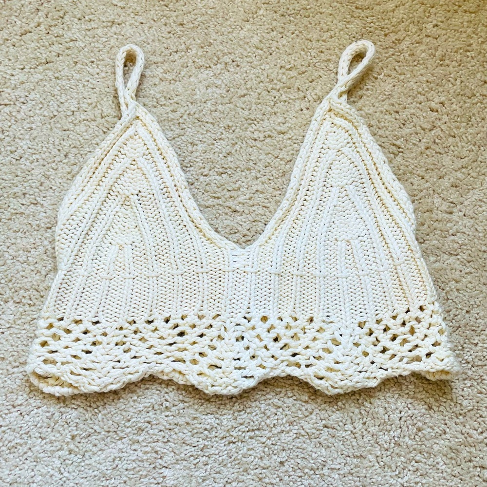 🔴Handmade Beige Crochet Boho Festival Bra Top